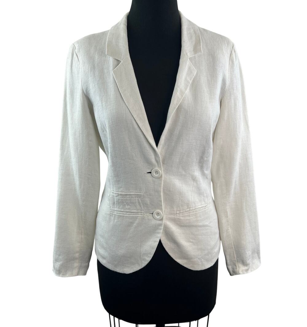 MALVIN White Blazer Linen Notch Lapel Single-Breasted Business Formal Sz S Small